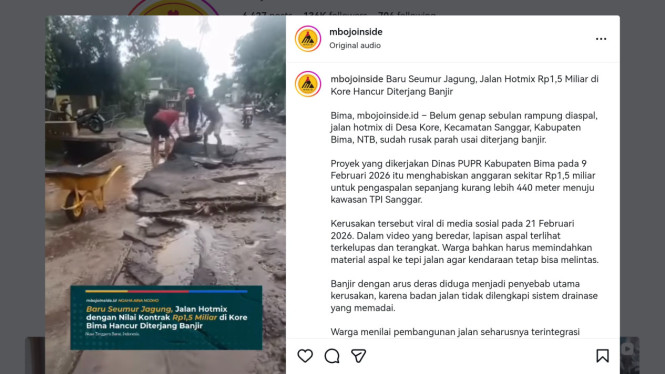 Belum sebulan, proyek aspal miliaran rusak parah