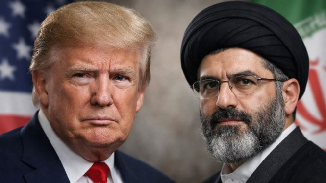 Presiden AS Donald Trump dan Pemimpin Iran Mojtaba Khamenei.