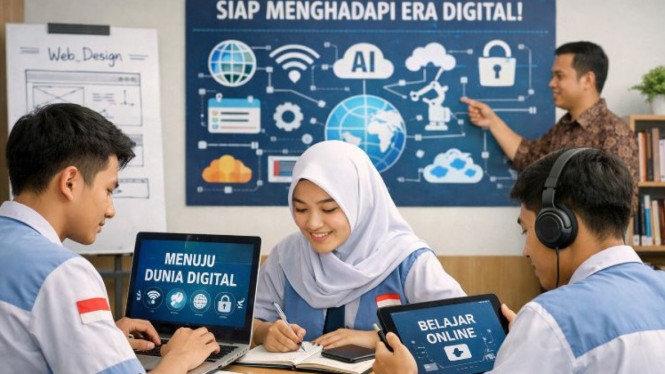 Ilustrasi pelajar SMK menuju persaingan dunia digital.