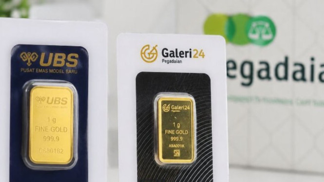Ilustrasi produk logam mulia di Pegadaian yakni emas UBS dan Galeri24.