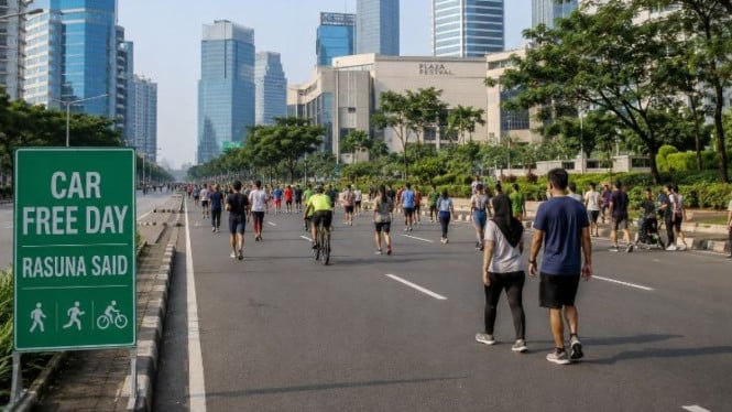 Ilustrasi pelaksanaan Car Free Day (CFD) di Jalan Rasuna Said, Jakarta Selatan.