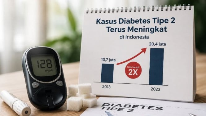 Ilustrasi kasus diabetes tipe 2 yang terus meningkat di Indonesia.