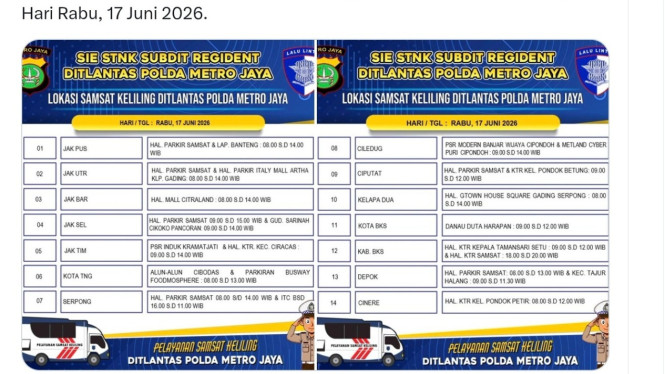 Samsat Keliling 17 Juni 2026