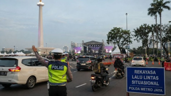 Polisi siapkan skema rekayasa lalu lintas secara situasional di kawasan Monumen Nasional (Monas), Jakarta Pusat,