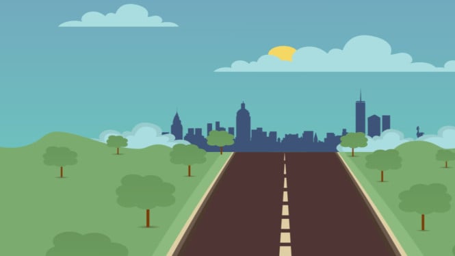 Ilutrasi jalan, desa, pemandangan