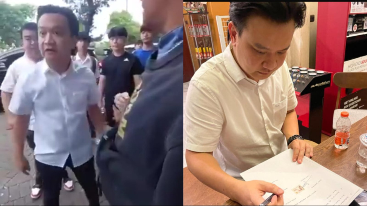 Pengusaha Surabaya saat menandatangani lembaran kertas damai.