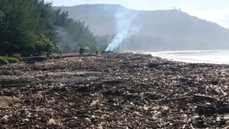 Hamparan sampah di Pantai Bayem dan Gemah. Hamparan sampah di Pantai Bayem dan Gemah.