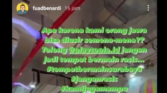 Tangkapan layar unggahan anak Risma, Fuad Benardi di Instagram.