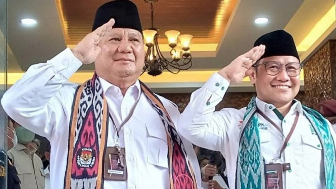 Muhaimin Iskandar dan Prabowo Subianto di KPU.