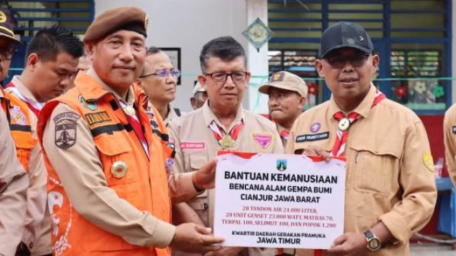Pramuka Jatim Kirim Bantuan untuk Korban Gempa Cianjur