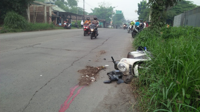 Lokasi kecelakaan seorang wanita yang tewas di Mojokerto