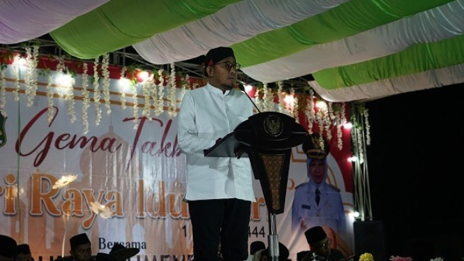 Bupati Sumenep saat sambutan di acara Gema Takbir Idul Fitri