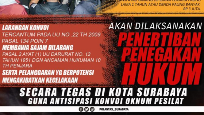 Poster imbauan polisi terhadap para pesilat di Surabaya
