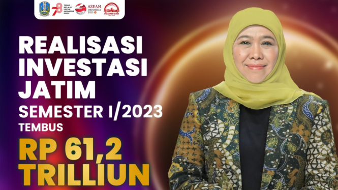 Poster realisasi investasi semester 1 2023 di Jawa Timur.