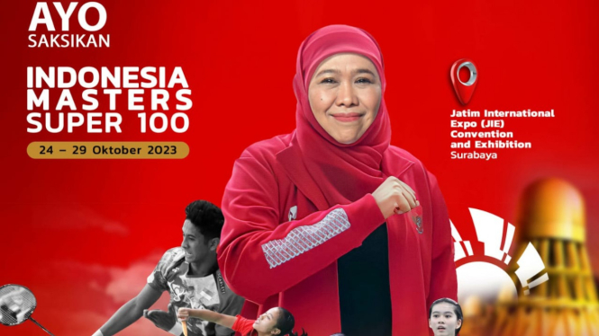 Gubernur Khofifah dalam poster Indonesia Masters Super 100.