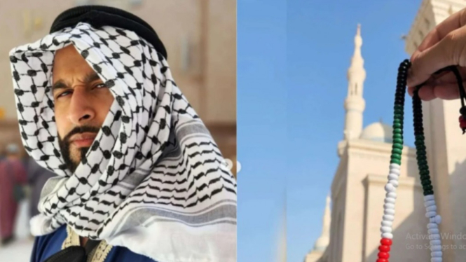 Islah Abdur Rahman yang pakai syal Palestina di Arab Saudi