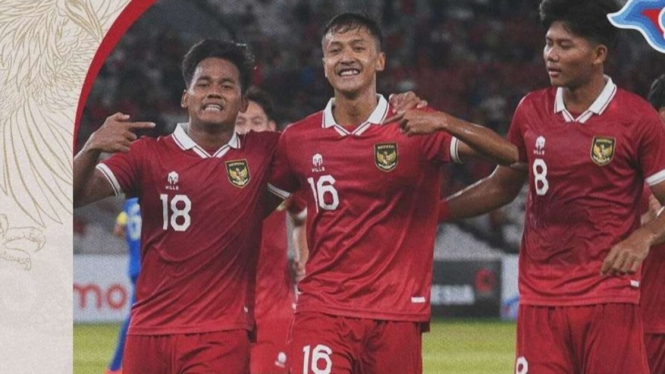 Pemain Timnas Indonesia U-20 rayakan gol