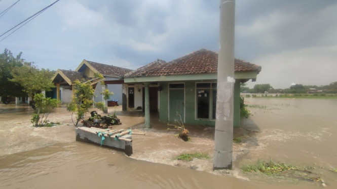 Kondisi banjir di Desa Kedung Gempol, Mojosari, Mojokerto.