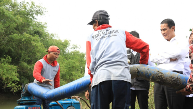 Mentan saat melakukan pompanisasi bersama petani.