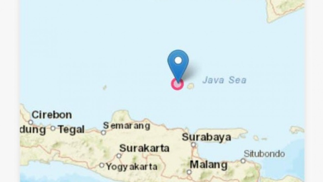 Peta lokasi gempa bumi di Perairan Utara Tuban
