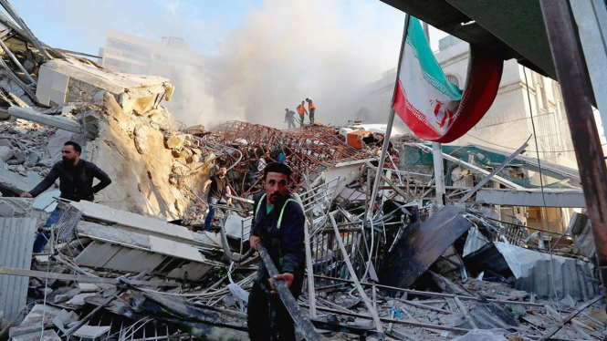 Konsulat Iran di Damaskus setelah serangan yang dilakukan oleh pesawat Israel pada 1 April 2024.