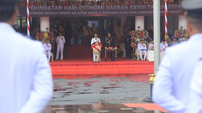 Mendagri Tito Karnavian di acara Hari Otoda ke-28 di Kota Surabaya.