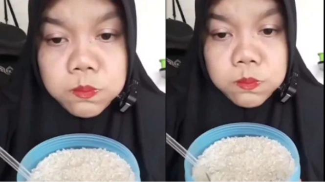 Emak-emak viral makan beras