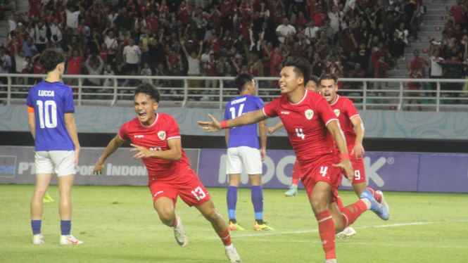 Selebrasi Timnas Indonesia U-19 usai taklukkan Kamboja.