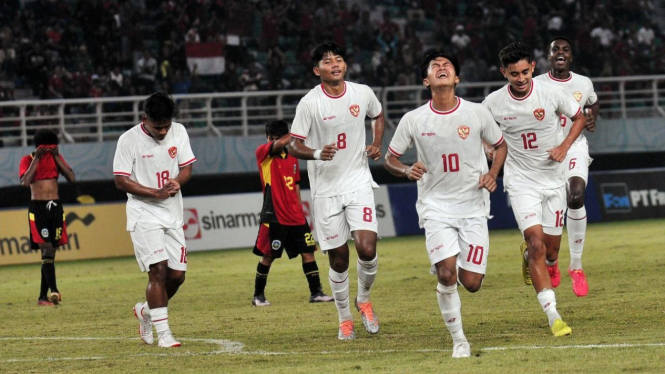 Selebrasi pemain Indonesia usai taklukkan Timor Leste