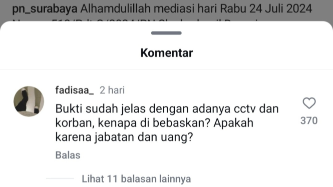 Akun Instagram PN Surabaya diserbu netizen.