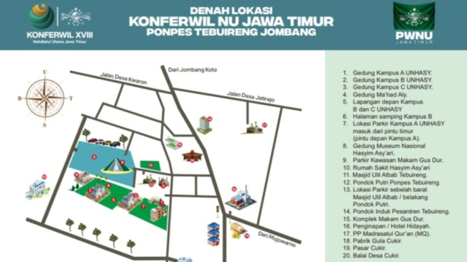 Denah lokasi Konferwil NU Jatim XVIII di Tebuireng Jombang.