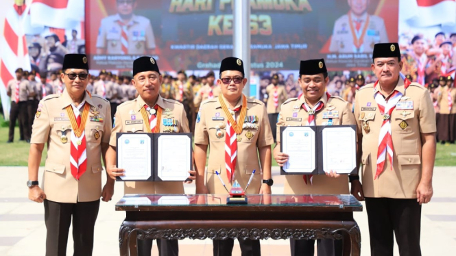 Pj Gubernur Jatim Adhy Karyono di Harlah Pramuka ke-63