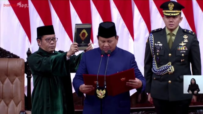 Prabowo membacakan sumpah sebagai Presiden RI.