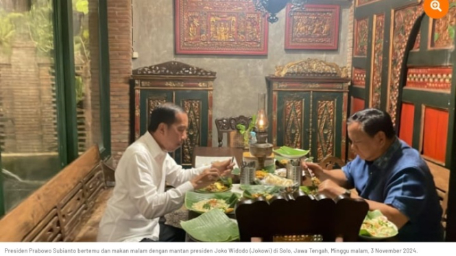 Prabowo Subianto makan malam bersama Jokowi di Solo