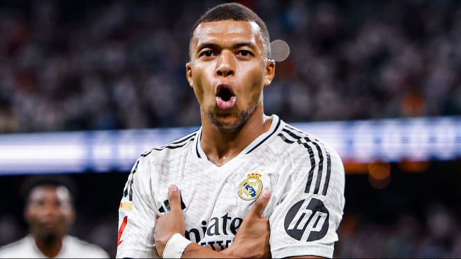 Aksi penyerang Real Madrid, Kylian Mbappe.