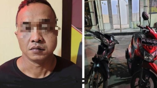 Pelaku dan barang bukti curanmor di Karangrejo Tulungagung.