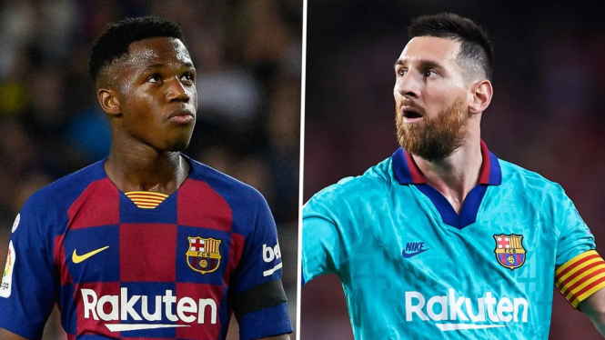 Ansu Fati dan Lionel Messi.