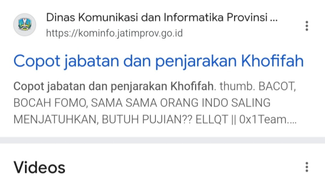 Website Kominfo Jatim diretas hacker.