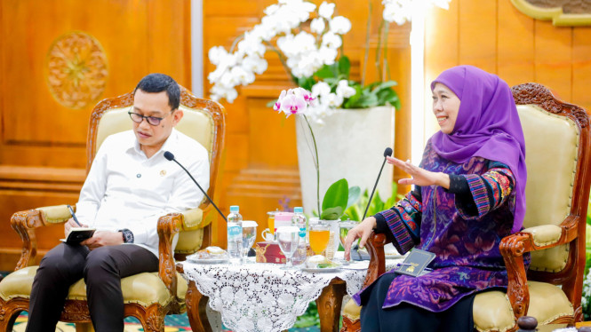 Gubernur Khofifah Menerima Menteri P2MI Abdul Kadir Karding