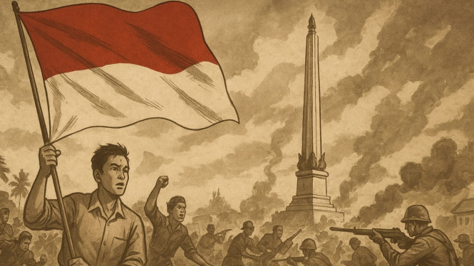 Ilustrasi perjuangan kemerdekaan di Kota Pahlawan.