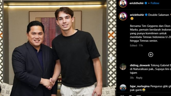 Erick Thohir saat bersalaman dengan Tim Geypens