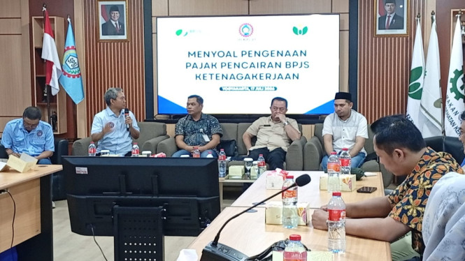 Diskusi bertajuk Menyoal Pengenaan Pajak Pencairan BPJS Ketenagakerjaan yang digelar di Yogyakarta, Jumat (17/7/2026),