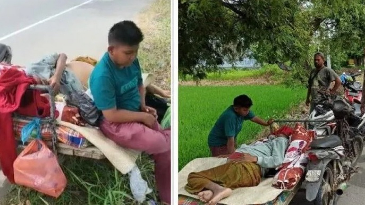 Perjuangan Bocah SD Antar Ayahnya Berobat ke Rumah Sakit