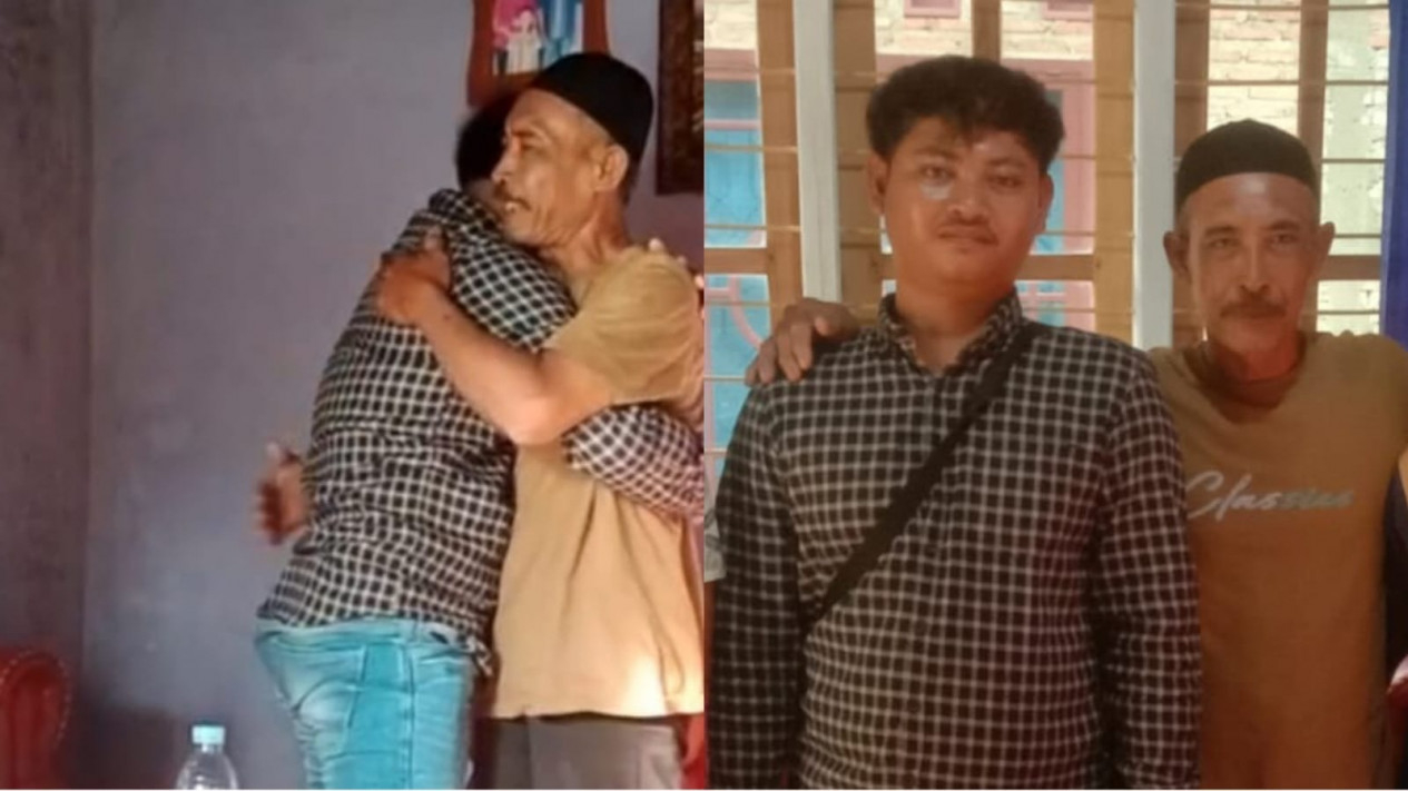 Kolase pertemuan ayah dan anak setelah terpisah 24 tahun