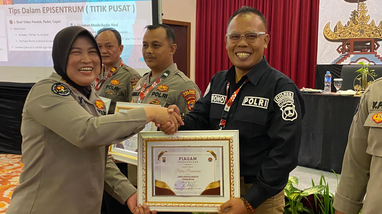 Polres Pesawaran sabet penghargaan amplifikasi berita terbanyak.