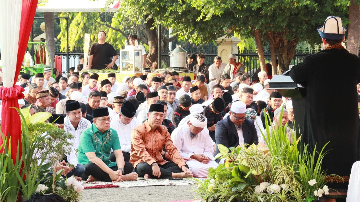Pelaksanaan sholat Idul Adha di Polda Lampung.