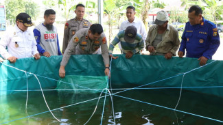 Tingkatkan Ketahanan Pangan, Polres Pesawaran Tebar 10.000 Benih Lele di Kolam Bioflok