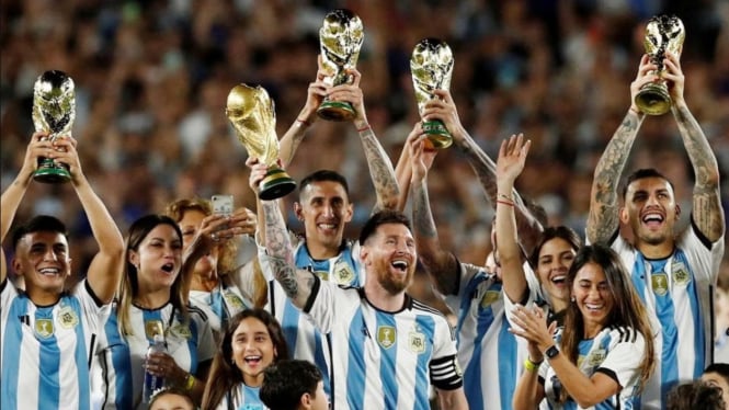 Pemain Timnas Argentina Rayakan Kemenangan
