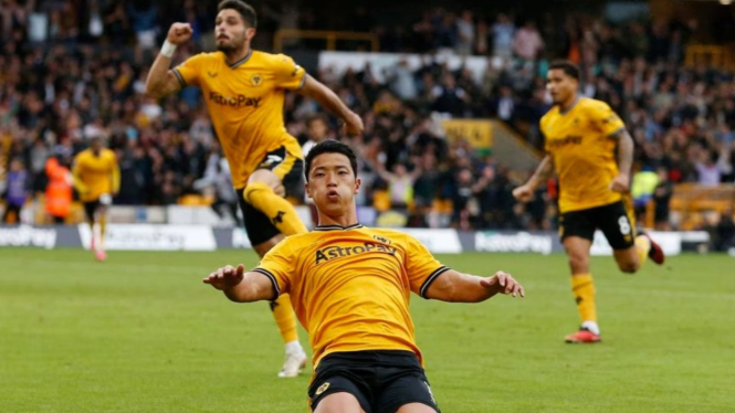 Hwang Hee-chan dari Wolverhampton Wanderers setelah mencetak gol