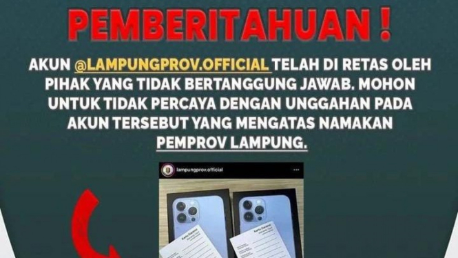 Tangkap layar akun Instagram Pemprov Lampung diretas.